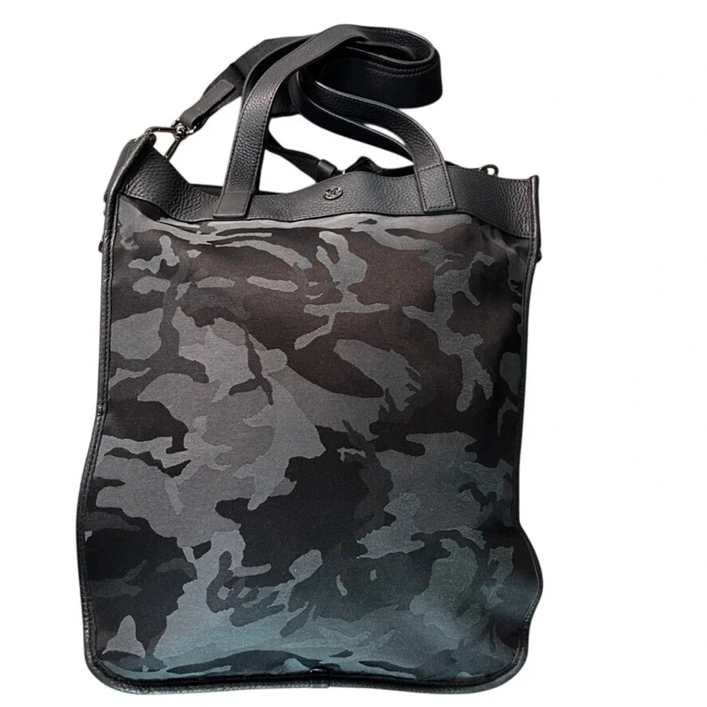 Lululemon Now and Always Tote Bag Camo Black Grey Leather Trim Crossbody 15in